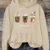 Sudadera Casual de Moda para Mujer, Patrón de Café - Poliéster, con Cordón, Bolsillos Código Inglés