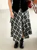 Falda larga retro de cuadros talla grande para mujer, colección otoño 2026, ropa para mujer talla grande, falda de capas con dobladillo irregular