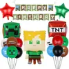 Nuevo juego de 18 globos pixelados verdes de Minecraft con números grandes y diseños de Creeper y Steve