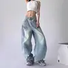 Jeans Bootcut Lavados Azul Claro Estilo Hip Hop Streetwear Retro Americano para Mujer 2026 Primavera/Otoño Nuevos Pantalones Sueltos de Pierna Ancha