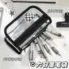 Estuche transparente negro, doble capa, gran capacidad, impermeable de PVC, adecuado para llevar al salón de exámenes, patrón de cuadros simple, caja de papelería para estudiantes