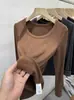 Nueva Camiseta Térmica Estilo Coreano para Mujer Otoño Invierno con Forro de Terciopelo Cálido, Corte Ajustado, Nueva Camiseta de Manga Larga de Otoño 2026