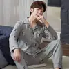 Pijama para hombre primavera y otoño algodón tejido manga larga simple talla extra joven traje para casa