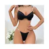 Lencería de moda estilo europeo y americano para mujeres con busto grande, conjunto de sujetador sexy liso para verano, conjunto de sujetador con tanga negro