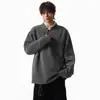 Jaqueta Solta Versátil Textura Solta Gola V Design Henley Espinha de Peixe Camada Base Camiseta Manga Longa Masculina Primavera Preguiçoso