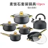 Juego de Utensilios de Cocina Antiadherentes Coloridos de Acero Inoxidable para Exportación 12 Piezas con Mangos Chapados en Oro, Olla para Sopa, Juego de Sartenes, Utensilios de Cocina, Vaporera