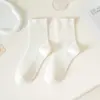 Meias Personalizadas para Mulheres Cor de Doce Primavera e Verão Meias Finas de Cano Médio Estilo Japonês Estilo Ins Cor Pura Versátil Estilo Preppy Meias de Pelúcia