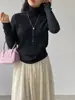 Suéter de Tricô Gola Alta Texturizado de Alta Qualidade Estilo Coreano Jiangzuo para Mulheres, Top Fino Estampado de Alta Elasticidade F529