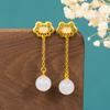 Original Retro Ruyi Lock Imitação Hetian Jade Borla Longo Banhado a Ouro Das Mulheres Novo Estilo Chinês Elegante Nicho Design Brincos