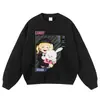 Sudadera con capucha de estilo japonés vintage lavada con hombros caídos, sudadera de punto casual versátil retro de otoño-invierno de moda