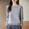 Suéter de Punto de Algodón Puro Nuevo Estilo Otoño e Invierno, Engrosado, Holgado, Estilo Coreano Casual, Diseño Sencillo de Ganchillo, Camiseta Básica para Mujer