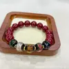 Pulsera de Cinabrio con Cinco Dioses de la Riqueza, Cuentas de Cinabrio, Ceniza de Incienso y Cuentas de Vidrio, Joyería de Mano para Parejas del Año Zodiacal al por Mayor
