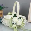 Nuevo Cesto de Flores para Boda Estilo Occidental con Rosas Artificiales, Lazo Decorativo, Cesto Blanco de Mano, Artículos para Boda