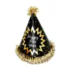 Sombrero de Fiesta de Año Nuevo Suministros de Decoración Año Nuevo Color Negro Dorado Borla Pom Pom Sombrero de Papel Sombrero de Cumpleaños Venta al por Mayor