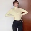Nuevo Top de Punto de Color Sólido de Manga Larga de Cuello Alto para Otoño e Invierno, Ajuste Delgado, Top Base Trendy para Mujer, Elegante Negro