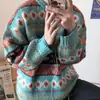 Suéter de Natal Fair Isle, masculino, estilo japonês retrô, modelagem solta, grosso, vintage, camada interna moderna, tricô de inverno, atacado