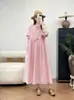 Produto novo de outono vintage estilo japonês: vestido longo de manga comprida com cadarço, corte solto, cor sólida, versátil, casual, longo, atacado