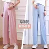 Calça de Seda Gelada de Perna Larga para Gestantes Verão Fina Roupa Externa Petite Calça Longa Fluida Casual Larga Calça de Perna Reta Roupas de Verão