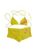 Conjunto de Biquíni Feminino Europeu e Americano Dividido Sexy com Tiras Top Halter Sexy Estampa Floral Estilo Praia