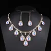 Conjunto Exquisito de Colar e Brincos de Cristal Diamante Gotas d'Água Acessórios para Vestidos de Casamento Noiva Atacado Gotas d'Água Esmeralda