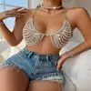 Joias transfronteiriças europeias e americanas AYJ, pérolas decorativas, joias corporais feitas à mão, corrente, corrente de peito de metal com pérolas sexy para viagem