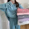 Pijama de Franela para Mujer, Estilo Otoño e Invierno, Forro Polar, Engrosado, Ropa de Casa Cálida, Adecuado para Usar Afuera, Conjunto de Manga Larga y Pantalón Largo Talla Grande para Mujer