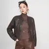Jaqueta de couro genuíno autêntica para mulheres, coleção outono/inverno 2026, jaqueta curta estilo coreano, cool e chique, jaqueta de pele de carneiro, moderna