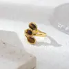 Anel Taina em Aço Inoxidável Europeu e Americano para Mulheres, Design que Não Desbota, Anel com Pedra Olho de Tigre Natural, Luxo Leve Nicho Quente