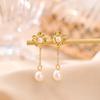 One Deer Silver S925 Prata Esterlina Banhado A Ouro Pérola de Água Doce Retro Flor Brincos de Contas Redondas Moda Elegante Brincos de Prata Combinados
