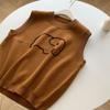 Moda de Principios de Otoño ~ Chaleco de Punto con Bordado de Elefante Pequeño de Cuello Redondo para Mujer, Chaleco sin Mangas que Reduce la Edad, Todo Fósforo, Chaleco Superior para Llevar por Encima