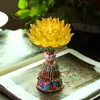 Lâmpada de Lótus de Vidro Real Estilo Antigo Puramente Feita à Mão, Mini Decoração Recarregável para Casa, Pequena Lâmpada de Oferenda Buda para Altar, Grátis