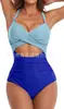 Europa y Estados Unidos nuevo traje de baño de una pieza combinación de colores sexy con tiras cruzadas huecas traje de baño para mujer Amazon transfronterizo disponible al por mayor