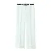 Pantalones Largos Casuales Simples para Mujer con Dobladillo Enrollado y Cinturón, Novedad Primavera 2025 Europea y Americana