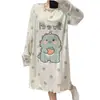 Camisola de Manga Comprida com Gola Redonda para Primavera e Outono com Bojos, Roupa de Dormir Canelada de Seda Gelada, Estilo Verão Fino, Tamanho Grande, Pode Ser Usada Fora de Casa como Roupa de Casa