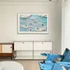 Aliento del Mar Minimalista Italiano Sala de Estar Sofá Pared de Fondo Pintura Decorativa Estilo Madera Moderna Gabinete de Entrada Pintura Colgante