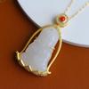 Assento de lótus Pingente Lotus Guanyin Corrente de clavícula de jade Hetian Fábrica de joias vintage incrustadas Lotus Guanyin direto