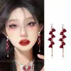 "Manzhu Sha Hua" Pendientes de Borla de Lirio del Valle Rojo Retro Lujo Accesible Pendientes Elegantes Pendientes de Atmósfera de Año Nuevo para Mujer