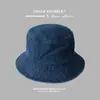 Chapéu de Pescador Jeans Lavado Transfronteiriço Feminino Primavera e Outono Aba Pequena Elegante Chapéu Balde Estilo Japonês Doce Versátil Rosto Pequeno Chapéu Balde