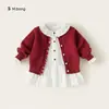 Conjunto de Suéter Bangxuan para Meninas, Conjunto de Duas Peças com Vestido Branco e Cardigã de Tricô Vermelho, Moda Outono para Crianças