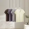 26ª Novedad de Verano Ropa para Mujer Fresca y Transpirable Sencilla Cuello en V Borde Enrollado Refrescante Transpirable Color de Baja Saturación Hombro Normal Manga Corta Camiseta