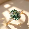 Anel Feminino Yanbai Temu Popular de Moda Transfronteiriça Estilo Europeu e Americano Esmeralda para Casamento e Noivado