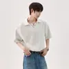 Camisa Polo Casual de Manga Corta con Cuello en V, Estilo Coreano, Parches, Holgada, Moda, Fresca y Elegante para Hombre