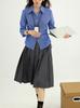 Camisa de Manga Larga Retro con Pliegues de Temperamento para Estudiante Preparatoria Moda Mujer Primavera y Otoño Top Adelgazante de Cintura