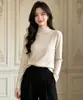 Suéter de tricô texturizado com gola semi-alta para mulheres, adequado para todos os tipos de corpo, caimento justo, pulôver elástico, versátil para o trabalho, top para usar como base