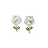 Pendientes de botón de flor hueca de circón estilo europeo y americano, Aguja de plata, Pendientes de lujo ligero de alta gama, Pendientes versátiles de moda exquisitos para mujer
