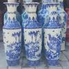 Vaso de Cerâmica Grande Azul e Branco Sob Esmalte Porcelana Flores e Pássaros Riqueza e Paz Vaso de Chão de Cerâmica Presente de Abertura Ornaments