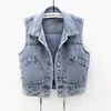 Nuevo Chaleco de Mezclilla 2022 Verano Delgado Top para Mujer Ajustado Combinable Adelgazante Rejuvenecedor Chaqueta con Cordones y Bolsillo Grande