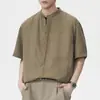 Roupa Masculina Fengshe / Nova Camisa de Manga Curta com Gola Alta Estilo Old Money para Primavera e Verão, Camisa Casual Tendência Americana Solta de Luxo Leve