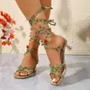 Sandalias Grandes de Comercio Exterior Transfronterizo Europeo y Americano, Sandalias de Fiesta con Tiras Cruzadas Tejidas, Nuevo Estilo 2026, Elegantes Sandalias de Tacón Alto