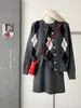 Conjunto de 3 Piezas para Mujer Estilo Preppy Coreano Chaleco Acolchado Cárdigan de Punto Falda Moda Otoño e Invierno 2025